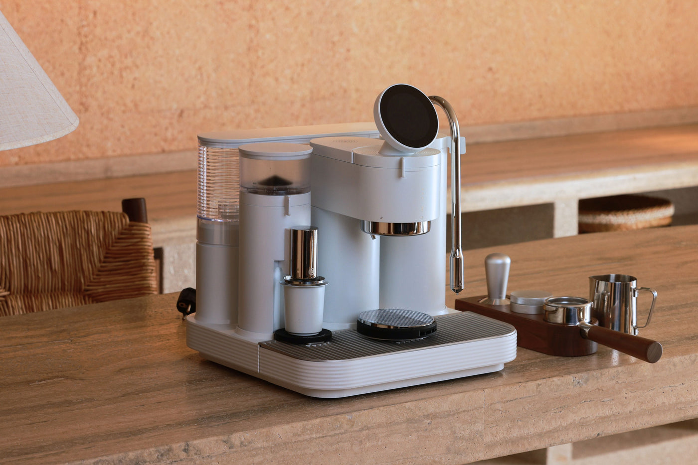 Meraki espresso machine in a home coffee setup.