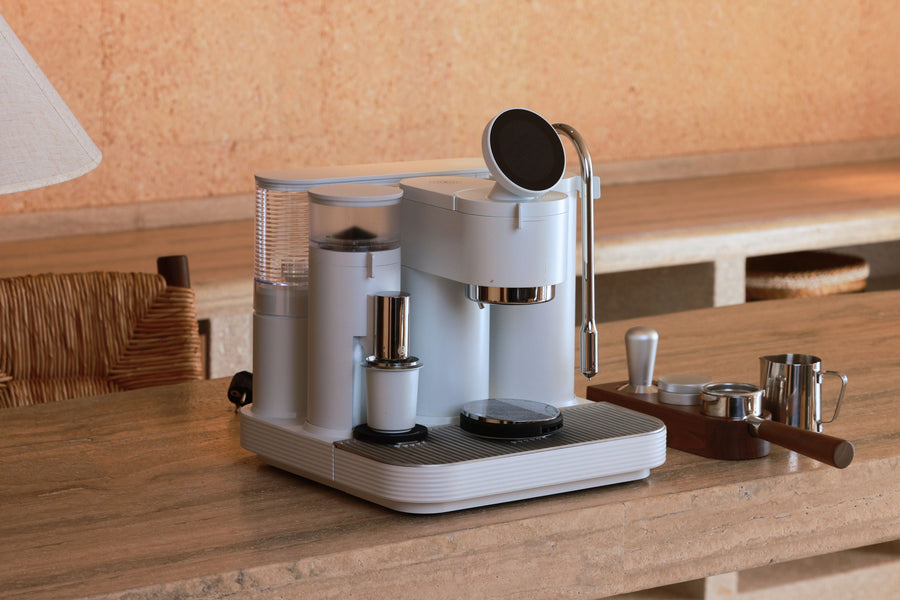 Meraki espresso machine in a home coffee setup.