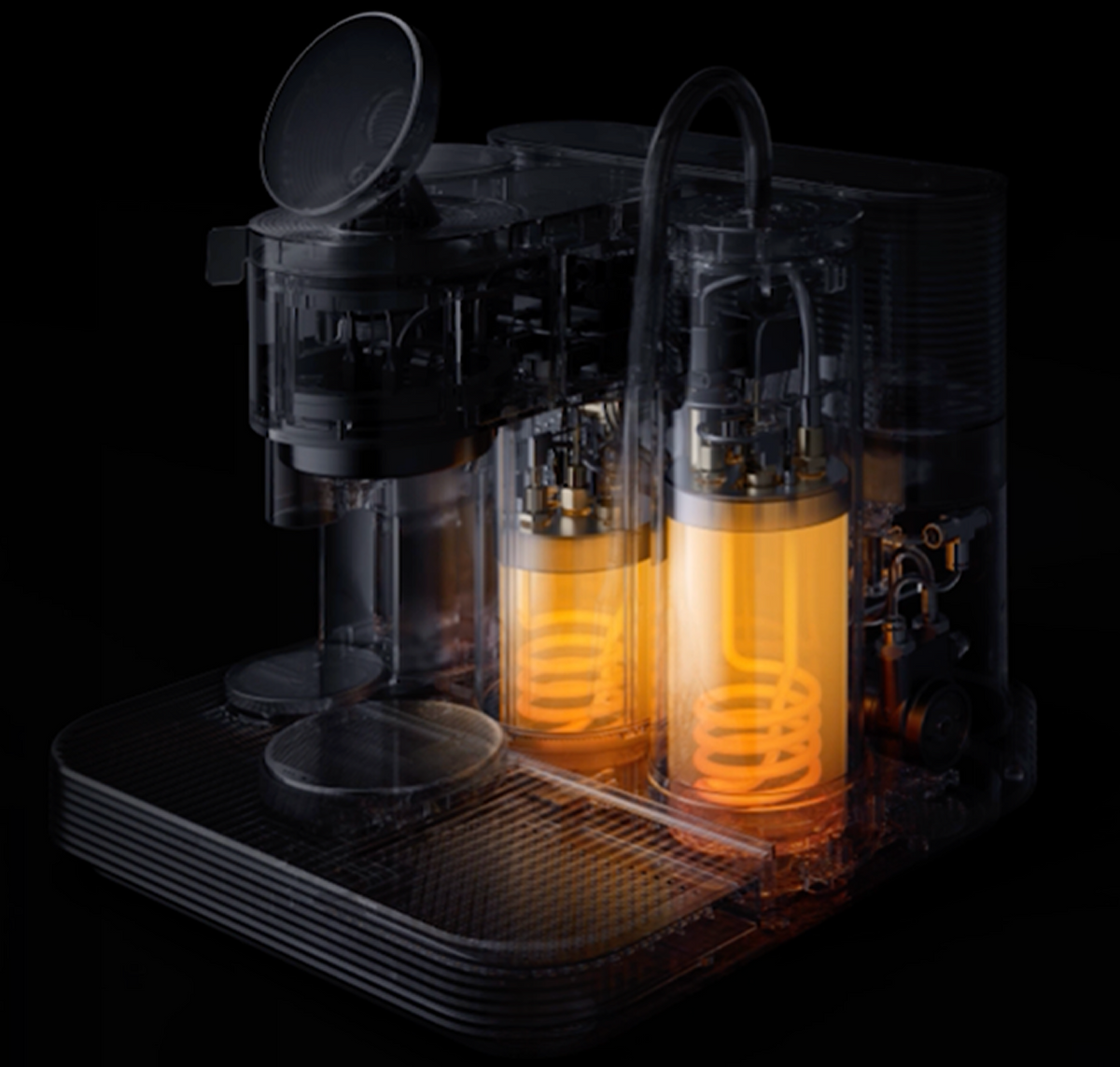 Cutaway illustration showing the dual boilers inside a Meraki espresso machine