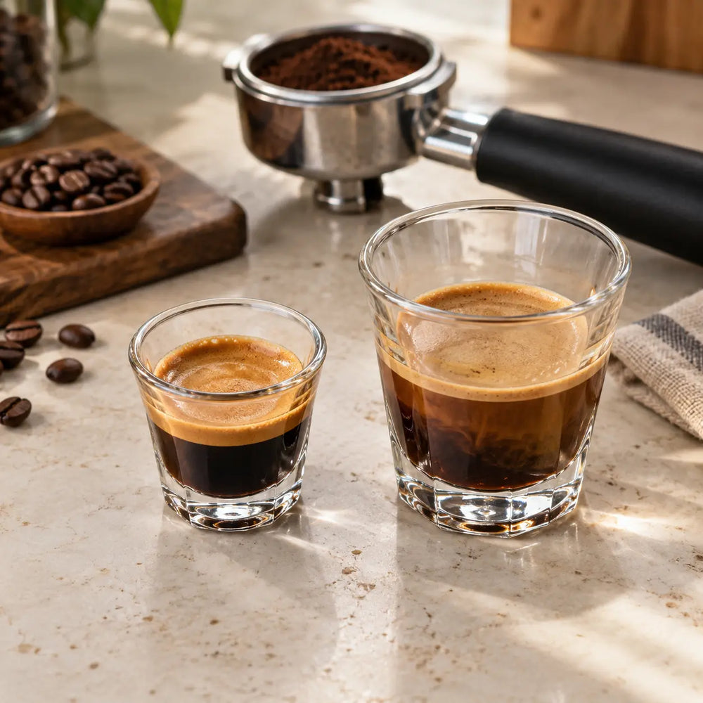 Ristretto and long shot espresso served side by side for comparison