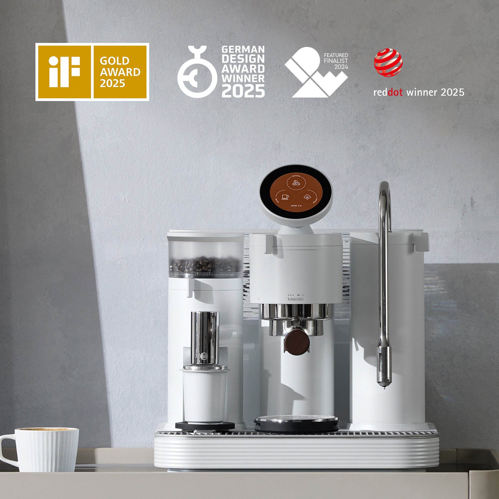 Meraki dual boiler espresso machine with rotary pump, iF Gold Award 2025