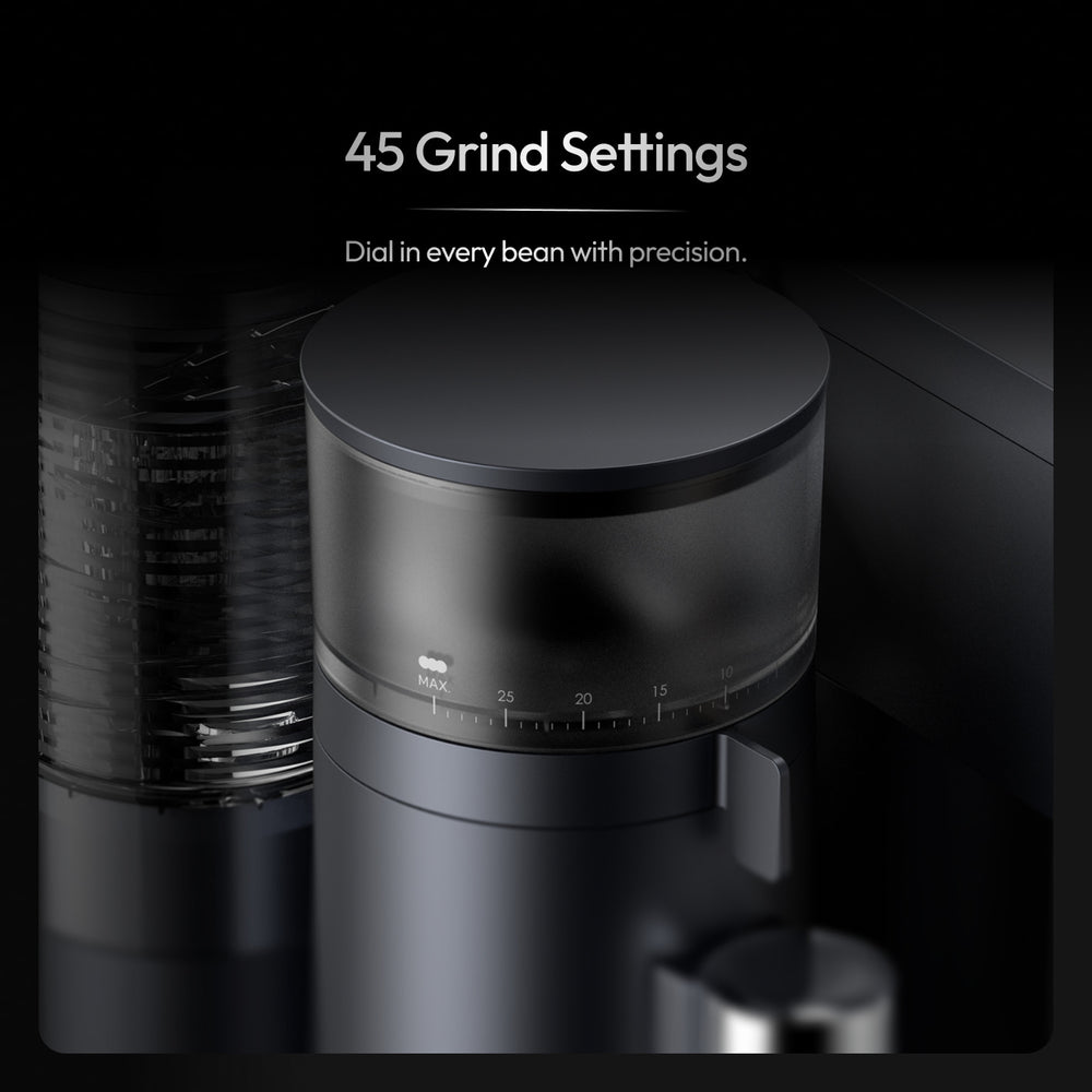 Close view of the grind adjustment dial on the Meraki machine
