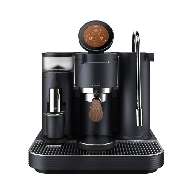 Meraki dual boiler espresso machine with rotary pump and touchscreen