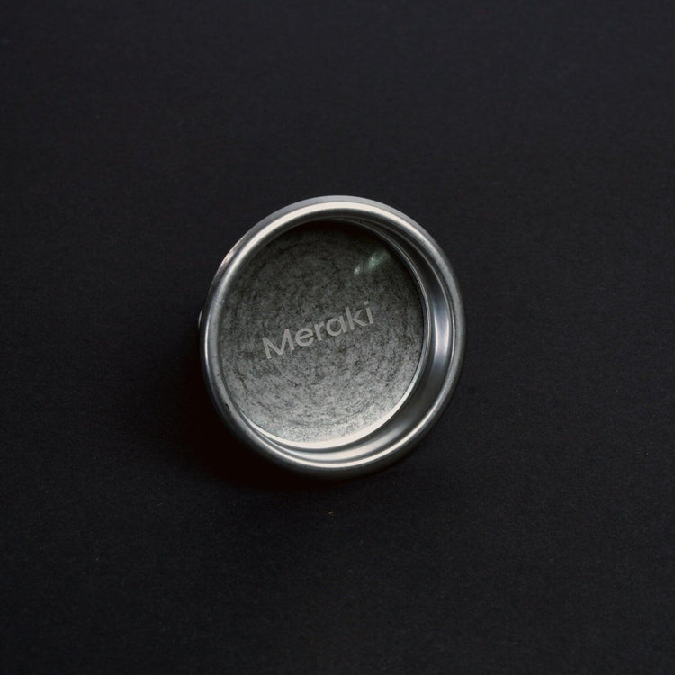 Meraki blind basket with textured interior and polished stainless steel rim.