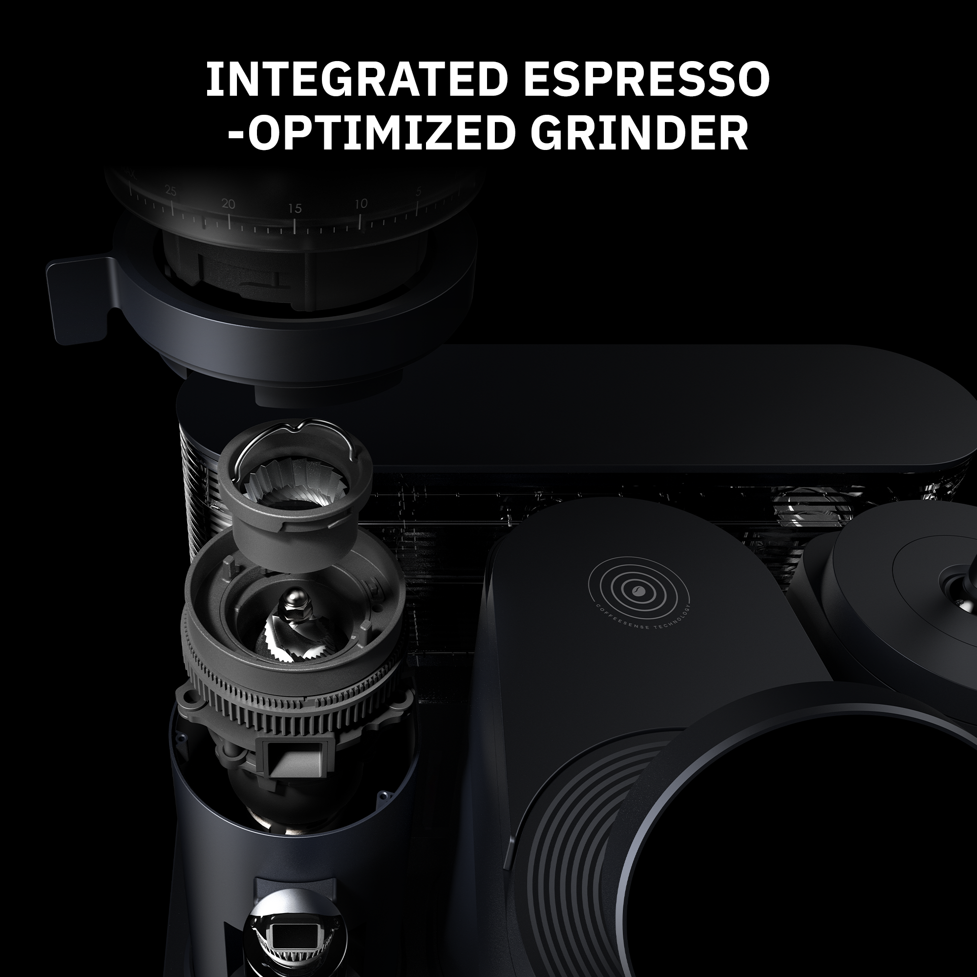 Meraki espresso machine with integrated espresso-optimized grinder.