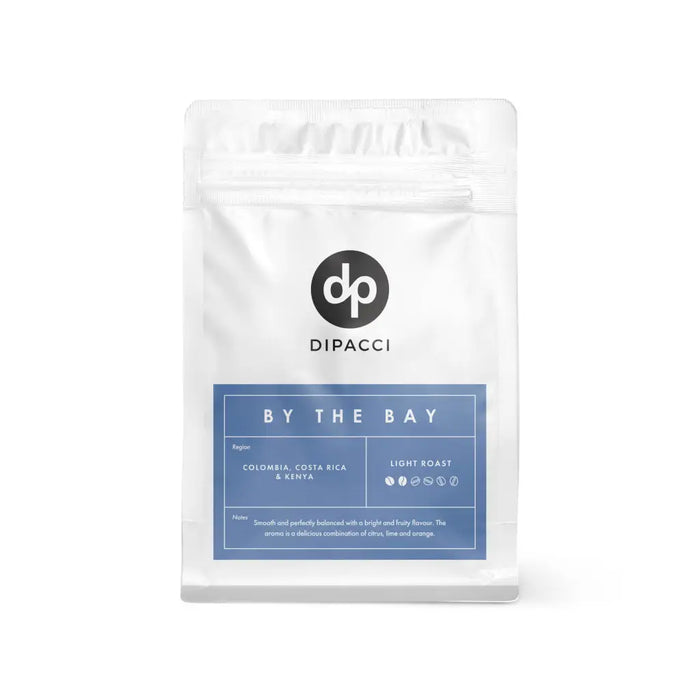 Bag of Dipacci By The Bay light roast coffee blend from Colombia, Costa Rica, and Kenya.