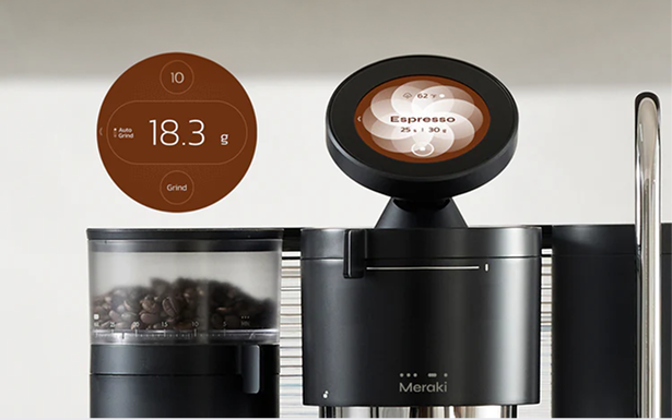 Meraki home espresso machine with measured built in